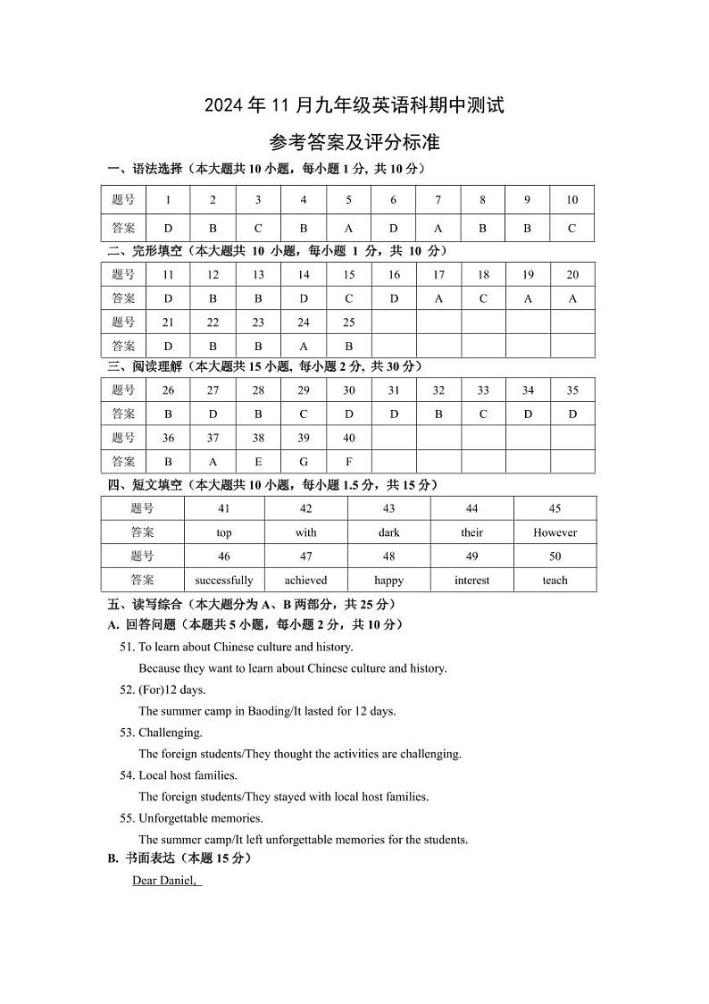 广东省中山市部分学校2024-2025学年九年级上学期期中考试英语试题01