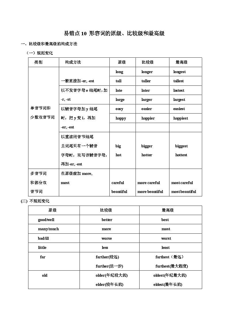 2025年中考英语二轮复习易错点10 形容词的原级、比较级和最高级(原卷版)第1页