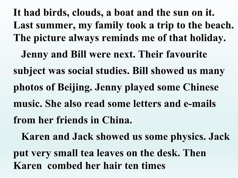 2024冀教版八上英语Unit 2 My Favourite School Subject Lesson 12 Karen's Hair Stood Up课件第4页