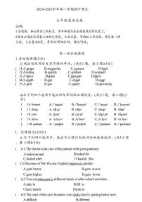 广东省深圳中学2024～2025学年七年级上学期期中测试英语试题（含答案）