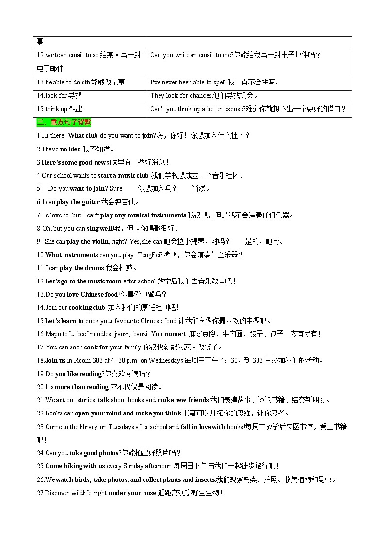 Unit5 Fun Clubs 七年级英语上册同步 知识点总结(含答案解析)第2页