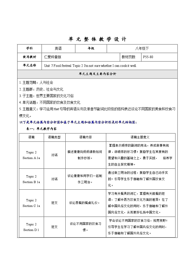 Unit 7 Topic 2 大单元整体教学设计(仁爱版八年级下)第1页