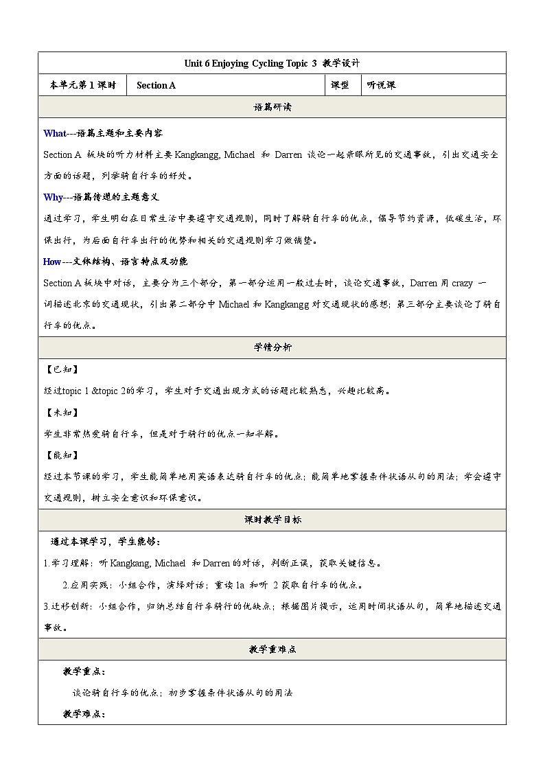 Unit 6 Topic 3 Section  A 教学设计第1页