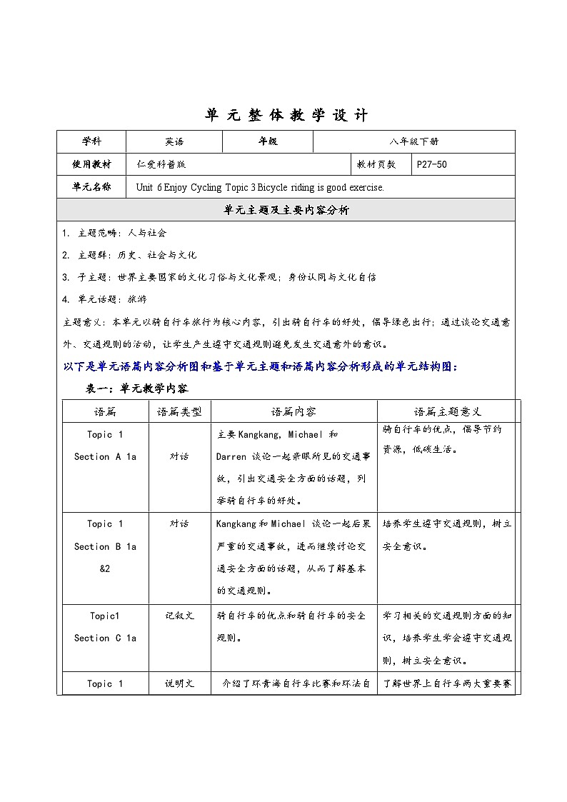 Unit 6 Topic 3 大单元整体教学设计(仁爱版八年级下)第1页