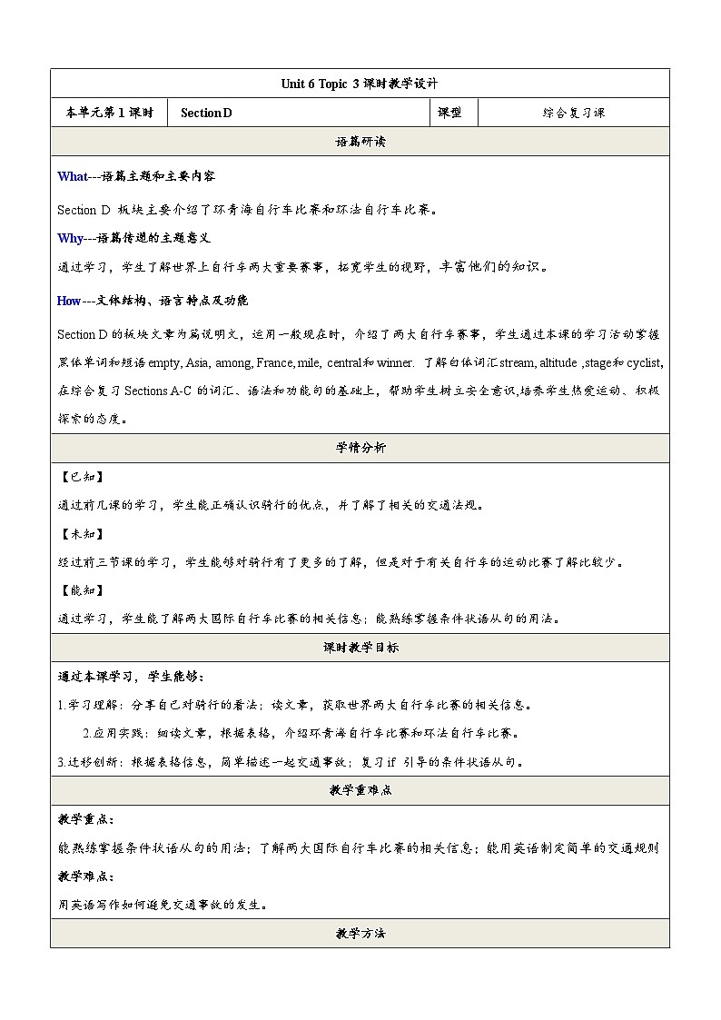 Unit 6 Topic 3 Section D 课教学设计(仁爱版八年级下).第1页