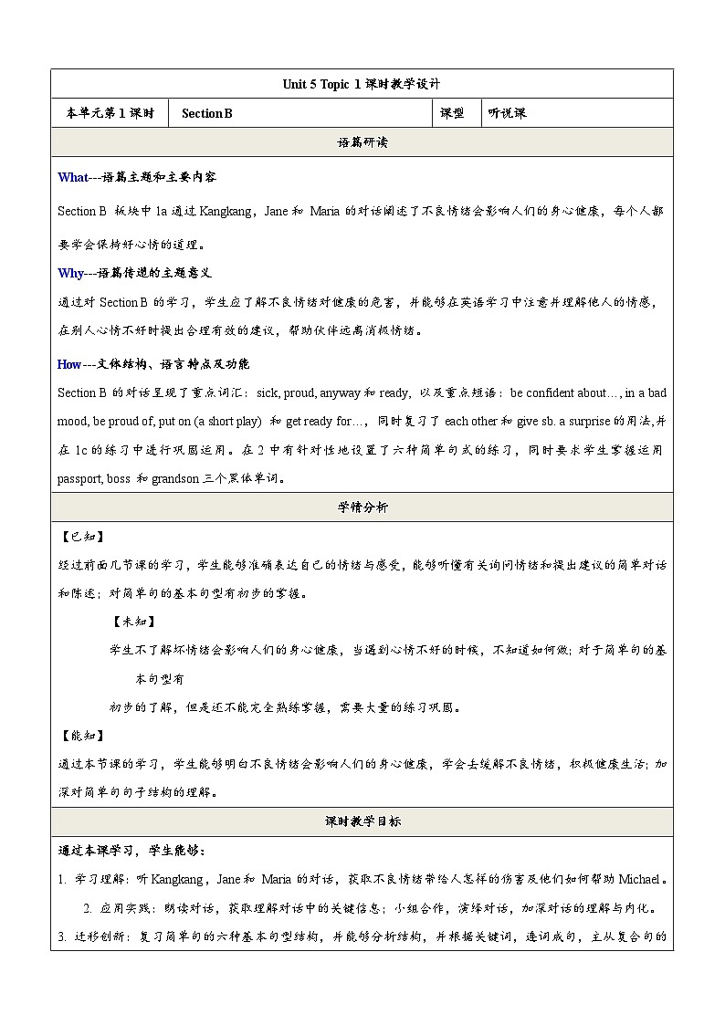 Unit 5 Topic 3 Section B 教学设计第1页