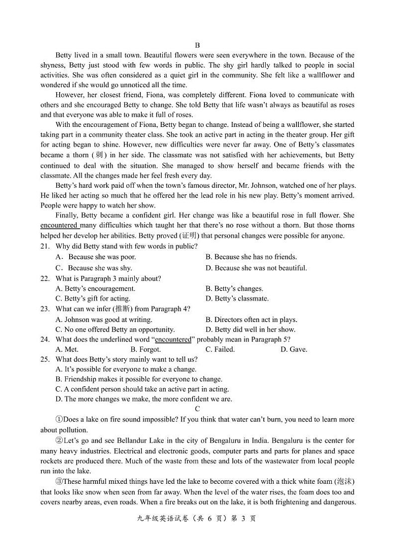 湖北省咸宁市2024-2025学年九年级上学期11月期中考试英语试题03
