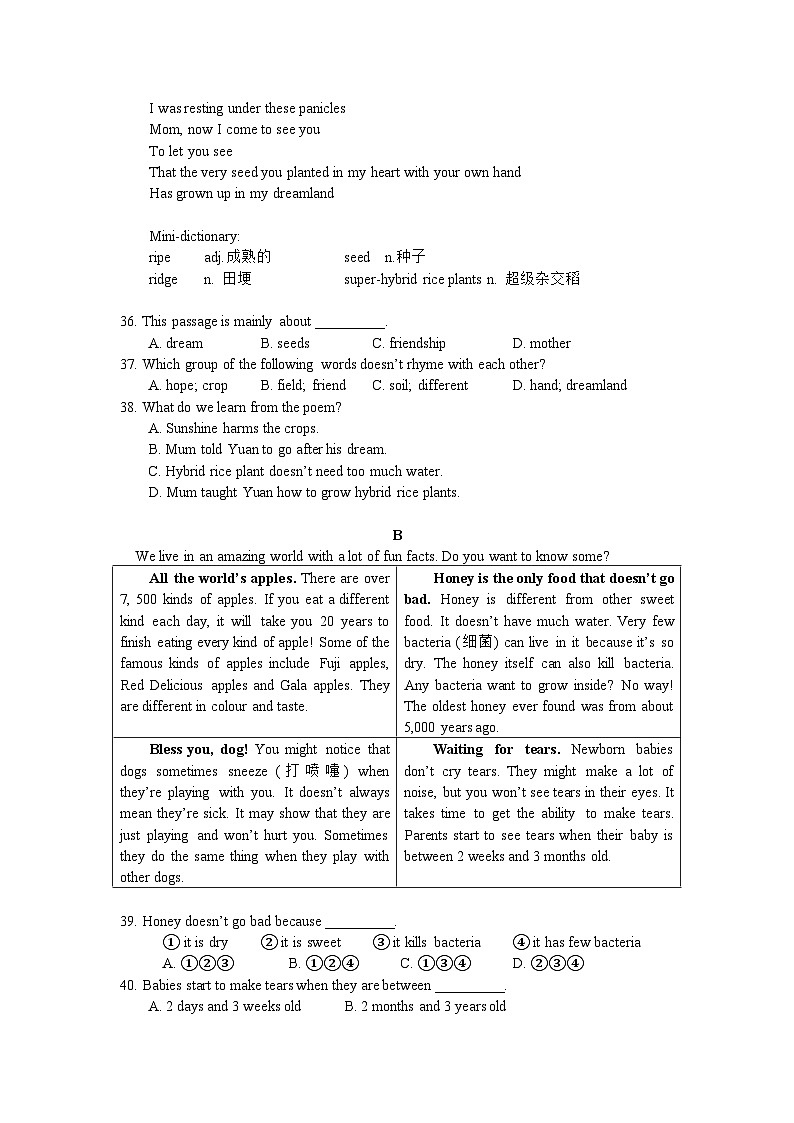 江苏省南京市新城中学2023-2024学年七年级下学期英语期末试卷03