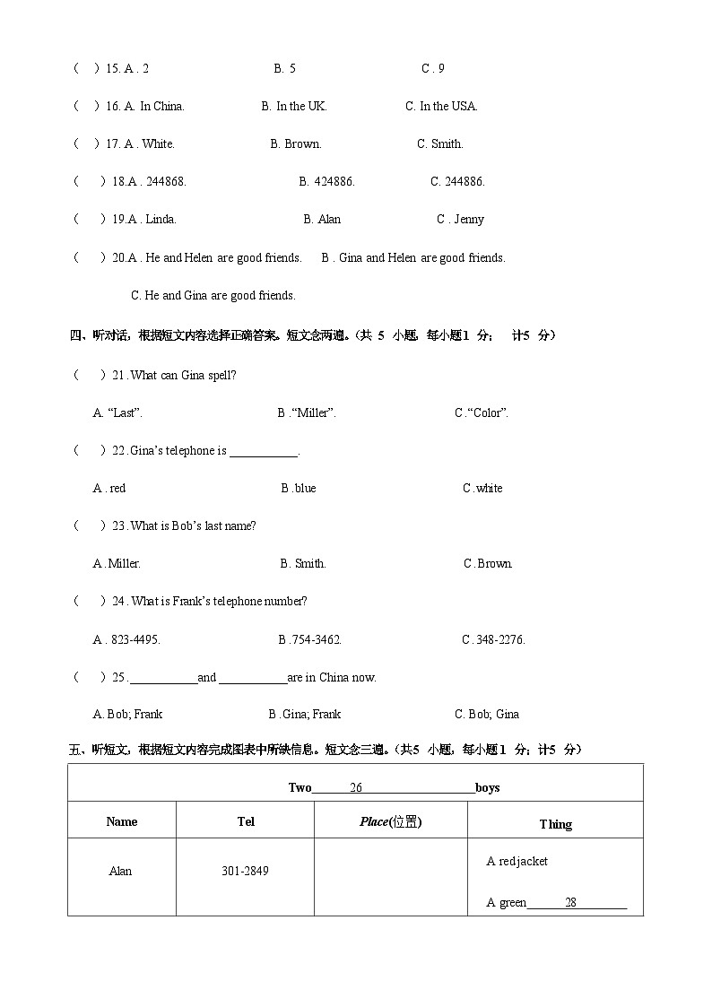 人教版七年级英语上册单元重难点易错题精练 七年级上学期第一次月考(成都专用)(含答案)第2页