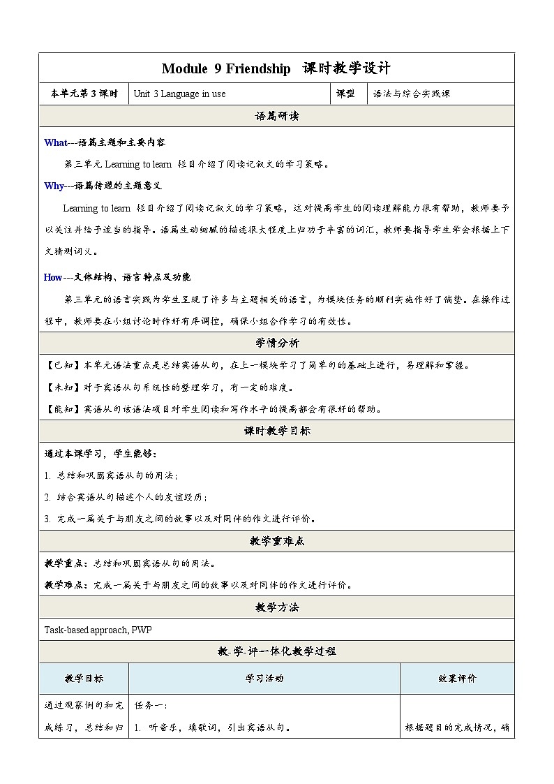 外研版英语八年级下册 Module 9 Unit 3《Language in use》教案第1页