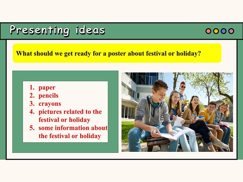 主题情境2024新教材课件 Unit 4 Time to celebrate Presenting Ideas&Reflection (含视频)外研版七上第8页