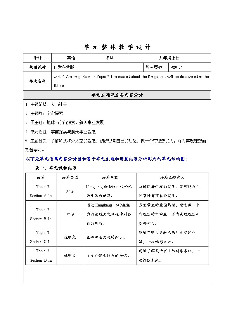 Unit 4 Topic 2 大单元整体教学设计第1页