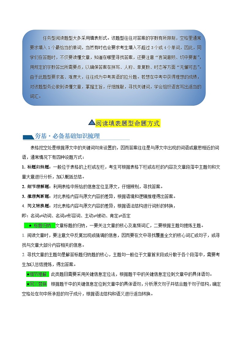 第05讲 任务型阅读之阅读填表(讲义)-2024年中考英语一轮复习讲练测(全国通用)(原卷版)第2页