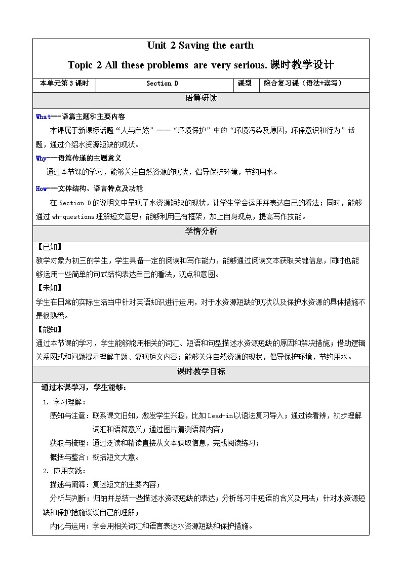 【核心素养】仁爱科普版英语九年级上册Unit2 Saving the earth Topic2 Section D 课件+单元整体教学设计01