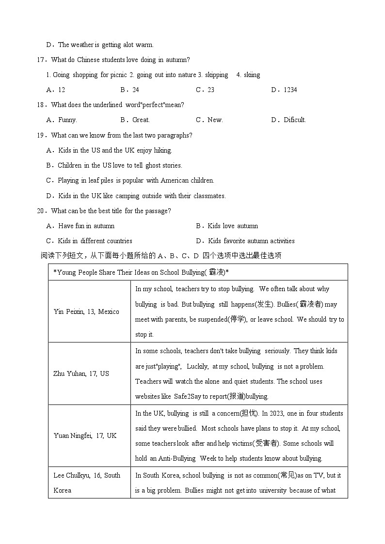广东省深圳市龙华清泉中学2024-2025学年七年级上学期期中测试英语试卷第3页