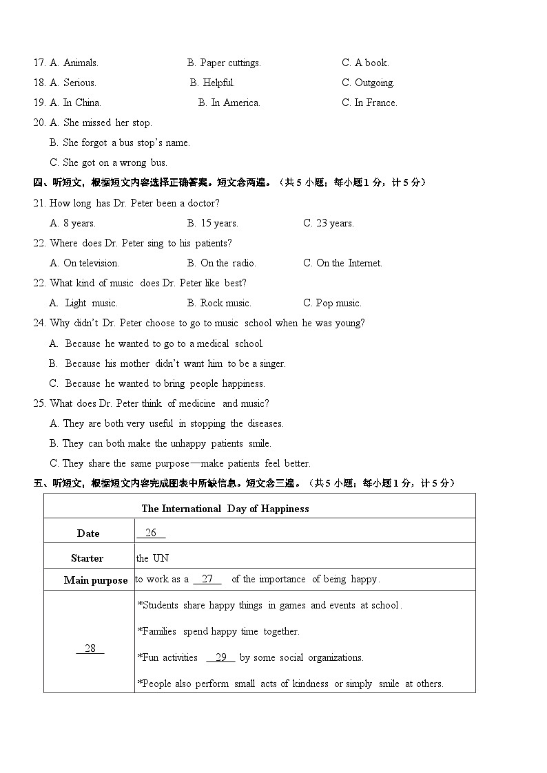 九年級(jí)英語試卷第2頁