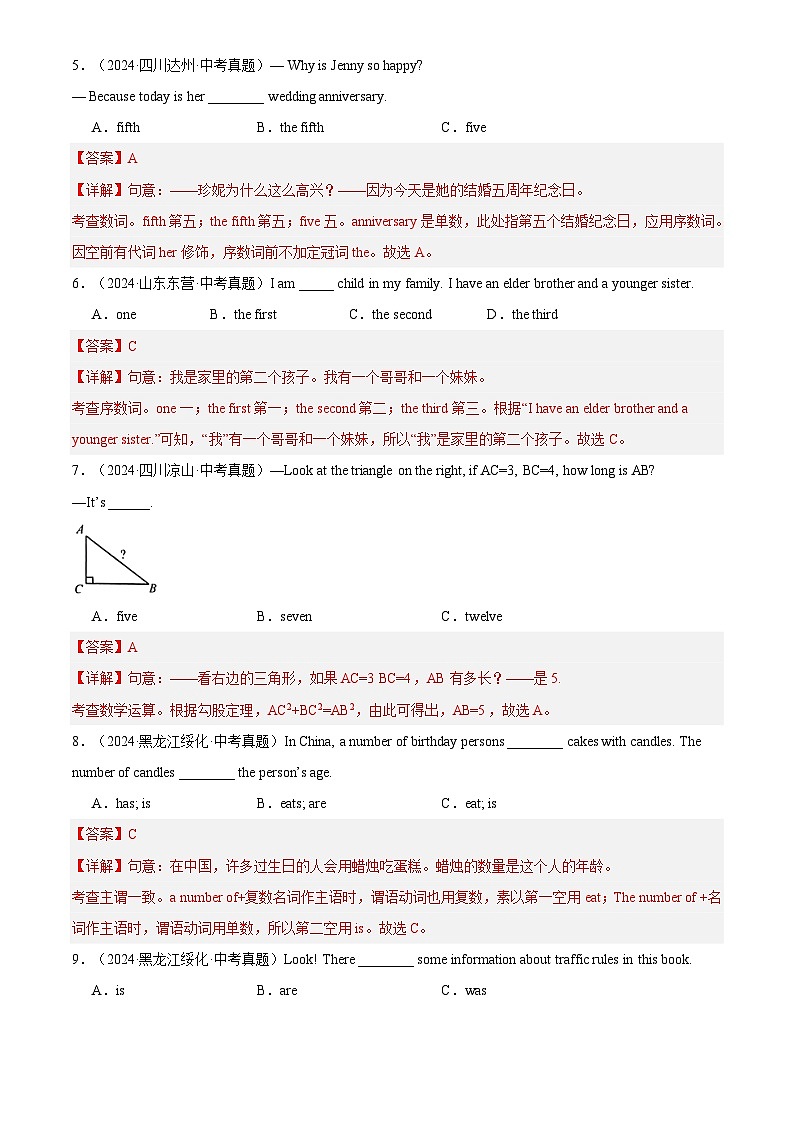 中考英语讲义试卷练习专题04 数词和主谓一致(解析版)第2页