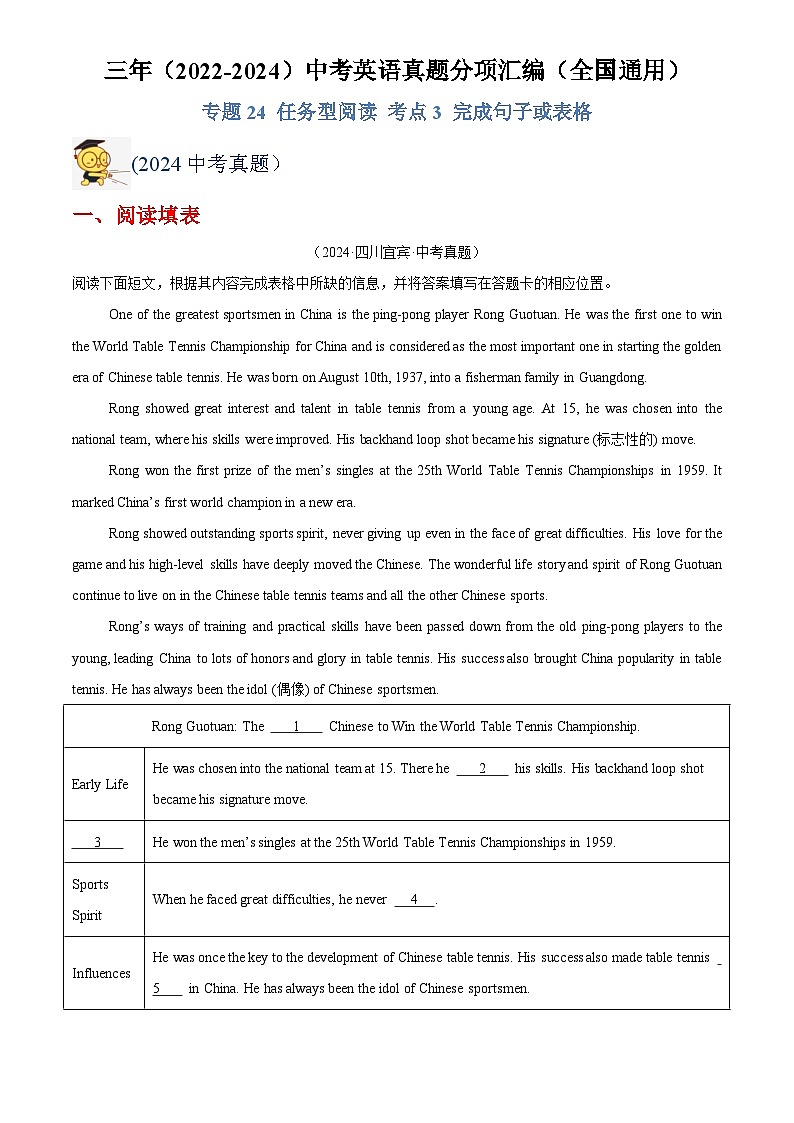 中考英语讲义试卷练习专题24 任务型阅读 考点3 完成句子或表格(解析版)第1页