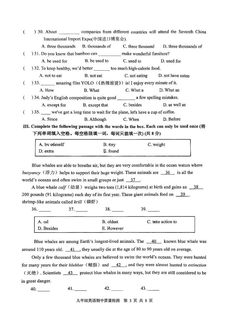 上海浦东新区侨光中学2024-2025学年九年级上学期期中考试英语试卷第3页