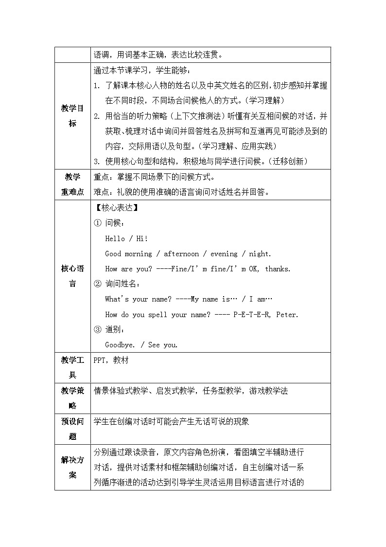 人教版2024七上英语Starter Unit 1 第1课时 Section A 1a-2d 教学设计第2页