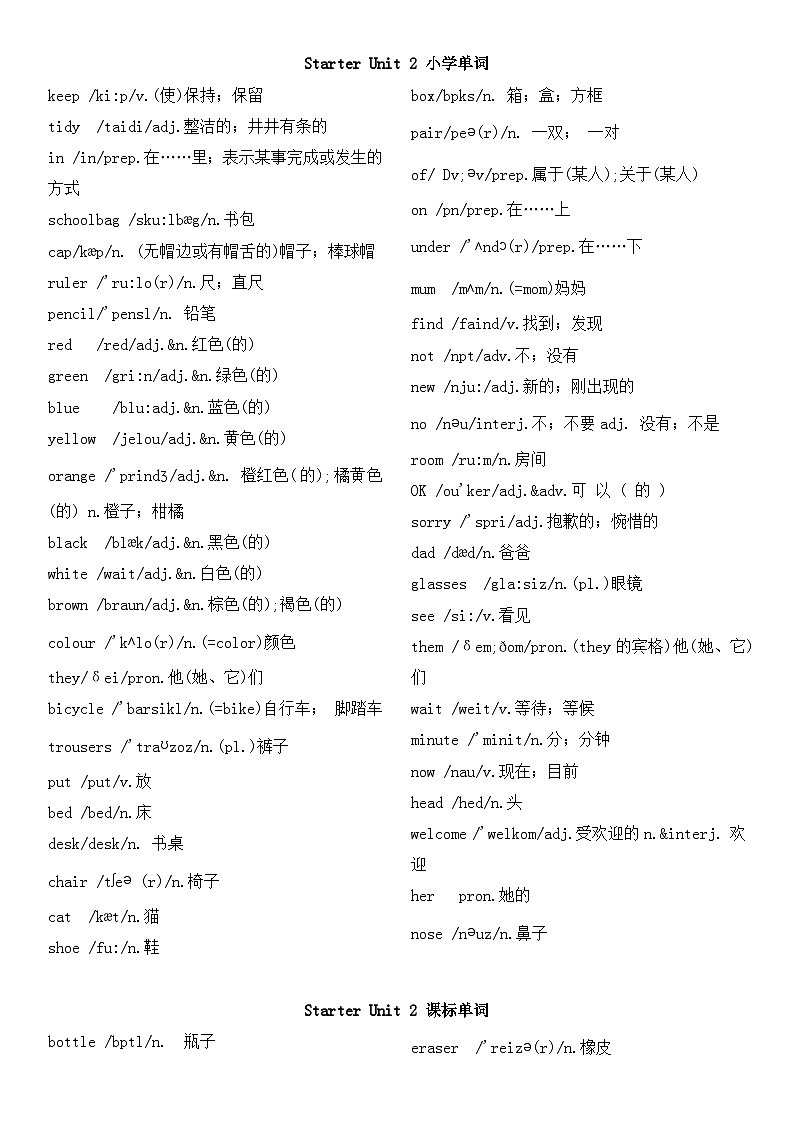 人教版2024七上英语Starter Unit 2 知识点整理第1页