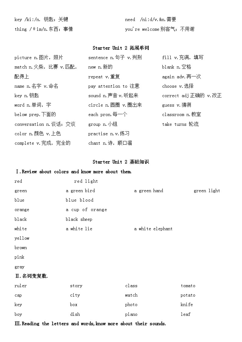 人教版2024七上英语Starter Unit 2 知识点整理第2页