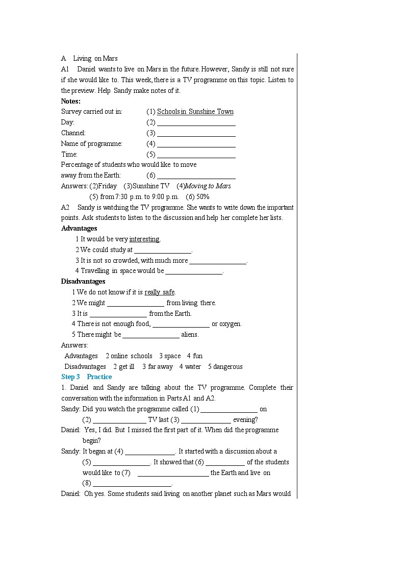 牛津译林版英语九下 Unit 4 Life on Mars Integrated skills & Study skills 教案第2页