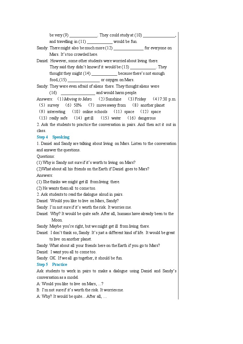牛津译林版英语九下 Unit 4 Life on Mars Integrated skills & Study skills 教案第3页