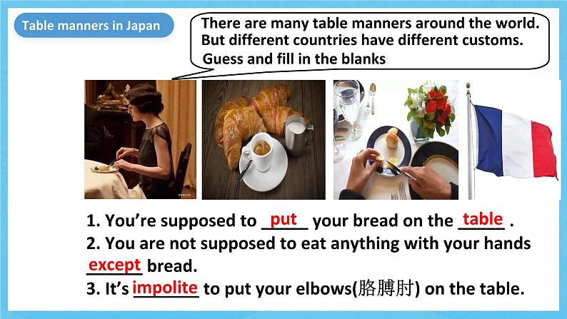 人教版英语九年级全册 Unit 10 You're supposed to shake hands. Section B 1a-1d 听说课课件第7页