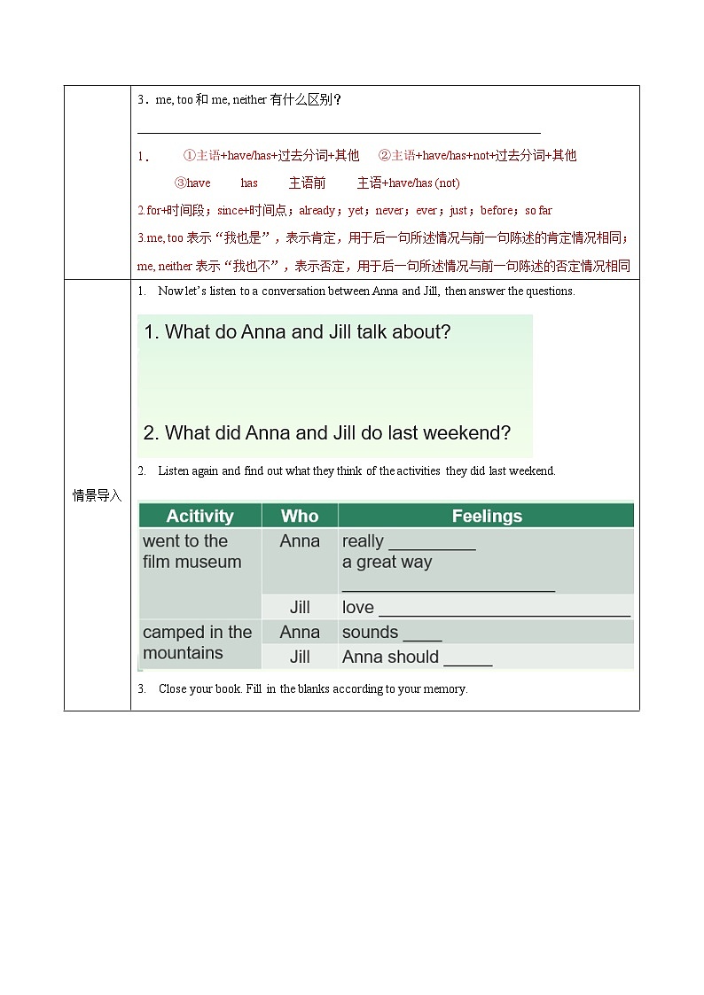 人教版英语八下 Unit 9 Have you ever been to a museum?第2课时 Section A (2d & GF4a-4c) 导学案第2页