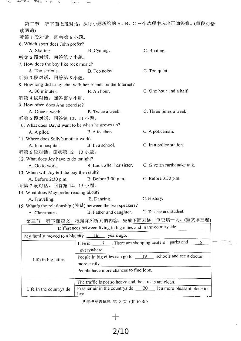 福建省泉州市惠安县2023-2024学年八年级上学期期末教学质量抽测英语试题第2页