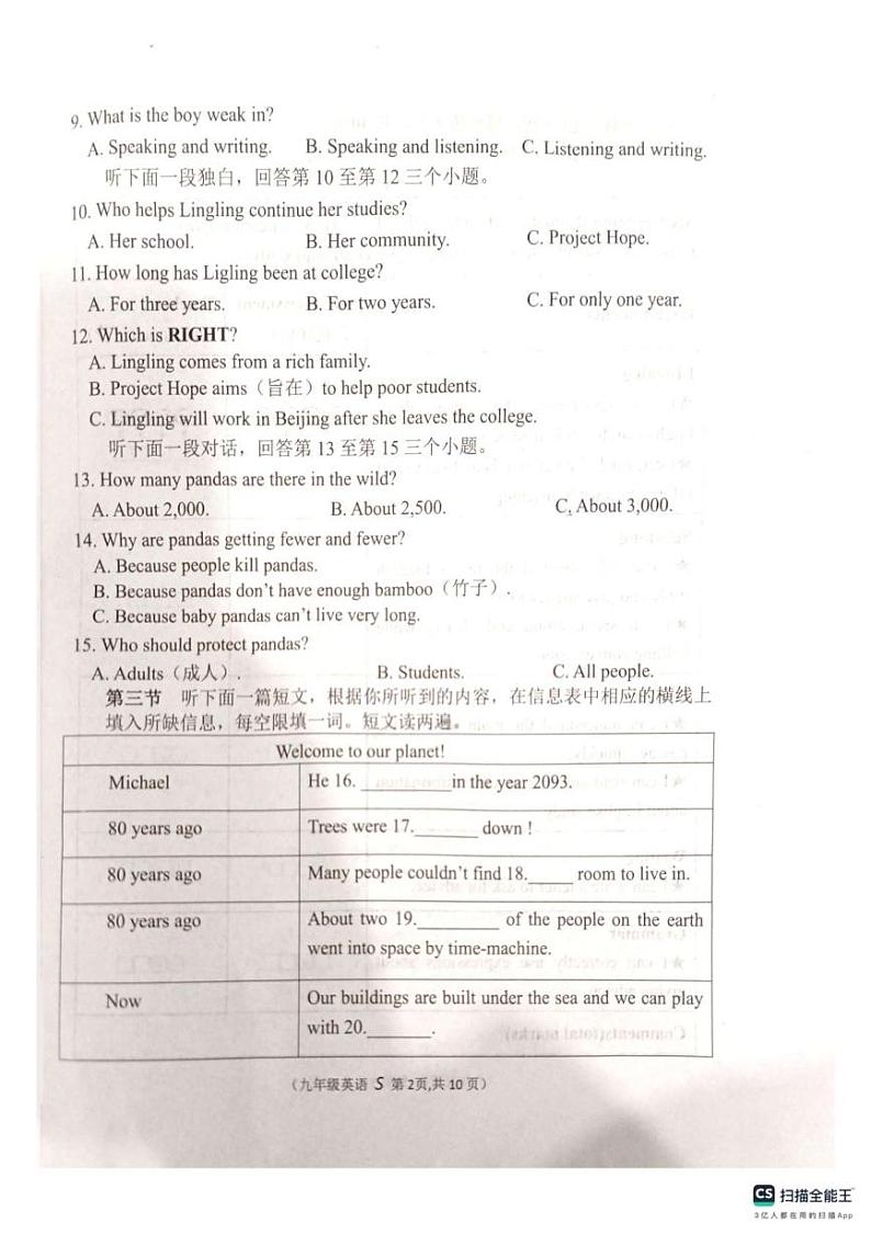 河南省南阳市社旗县2024-2025学年九年级上学期1月期末英语试题第2页