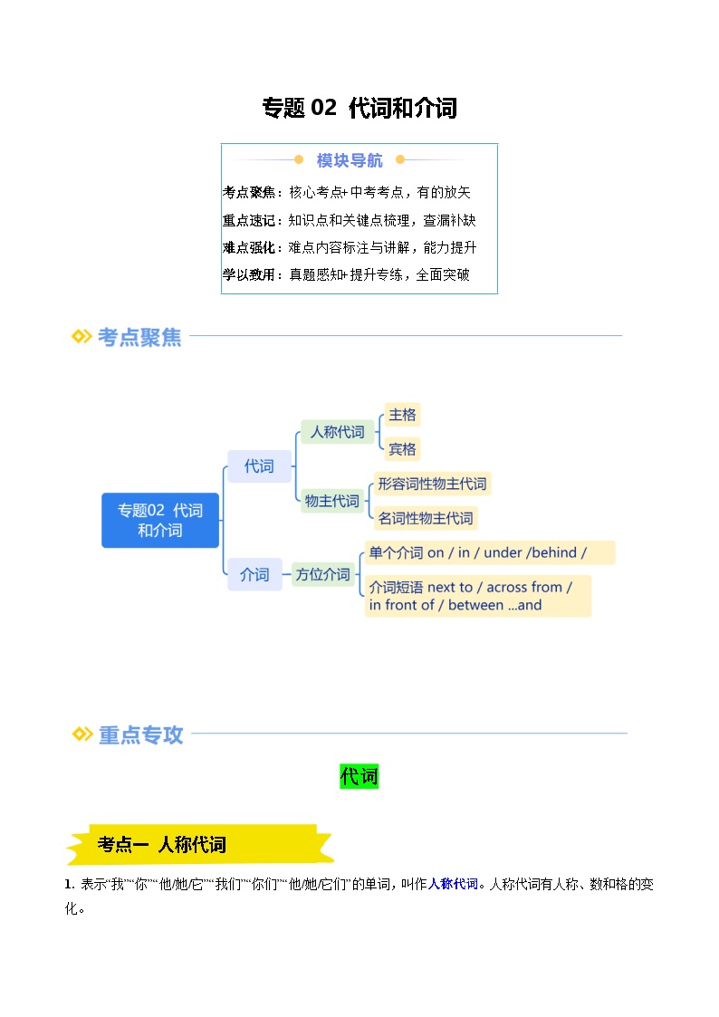 2025年七年级英语寒假提升精品讲义（人教版2024）语法复习第02讲 代词和介词-【寒假自学课】