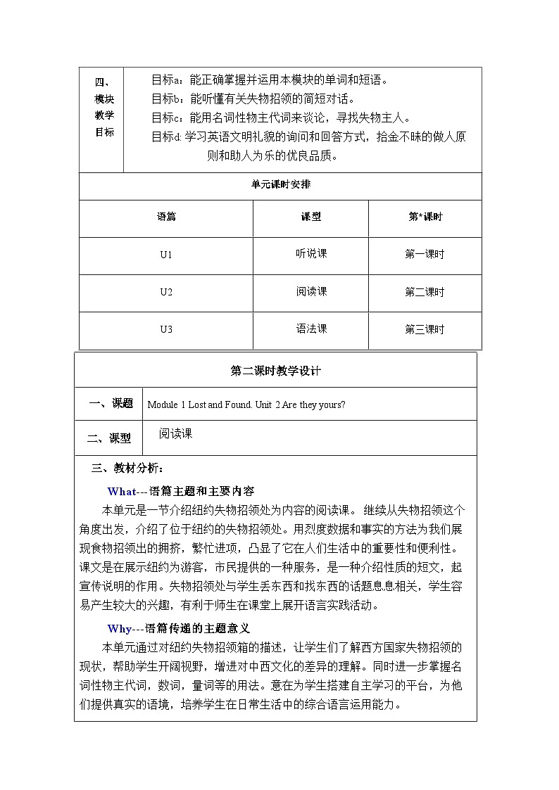 外研版(新标准)英语七下 Module 1 Unit 2《Are they yours》单元教案第2页