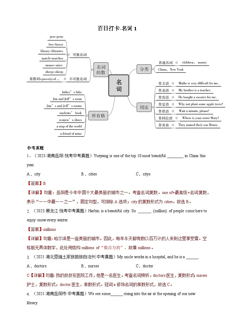 百日打卡-名词1解析版第1页