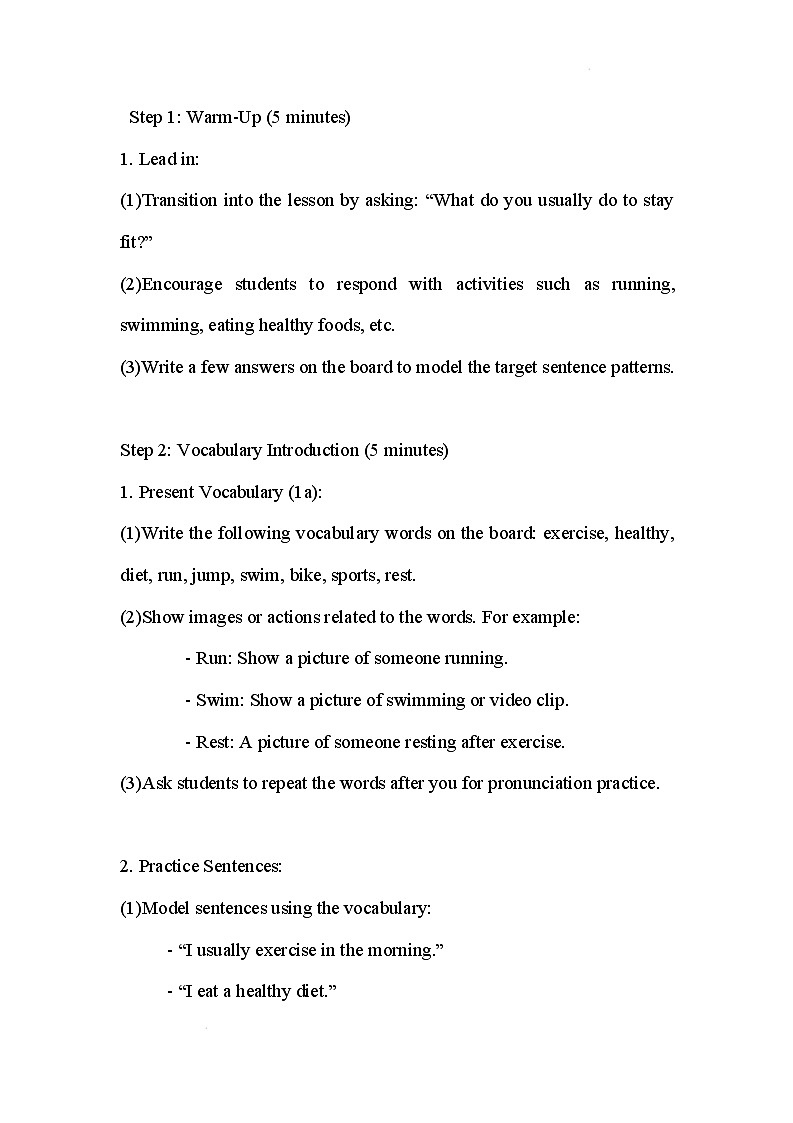 新人教版英语七年级下册 Unit 3 Keep Fit Section A 1a~1d 教案第3页