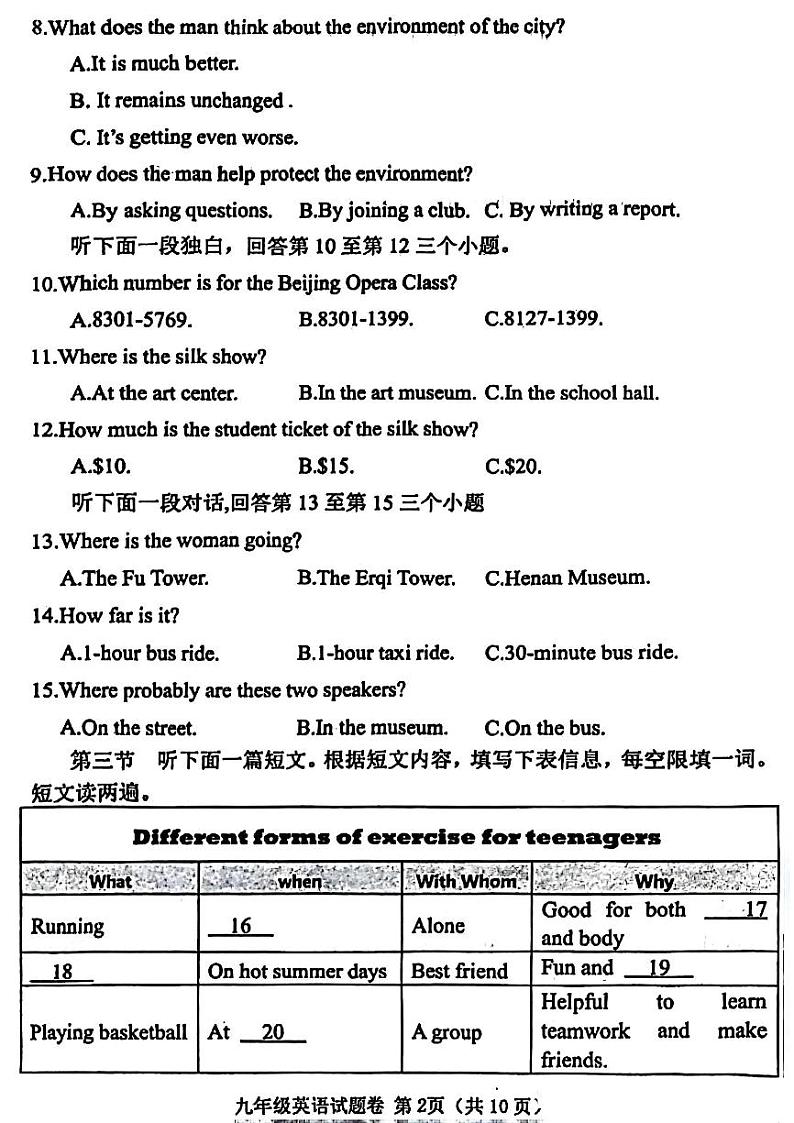 郑州市中原区2024-2025九年级上学期期末英语试卷第2页