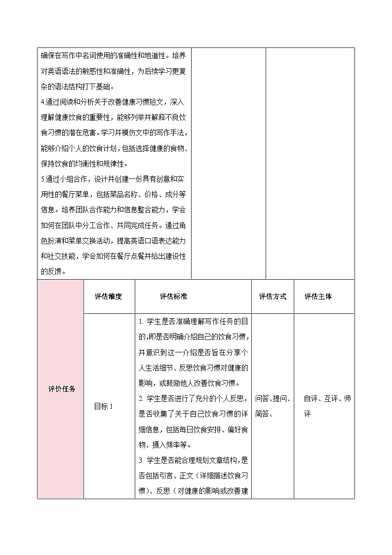 人教版(2024)英语七年级下册 Unit 4 Eat Well 第五课时(Section B 2a—2c)(教学设计)第3页