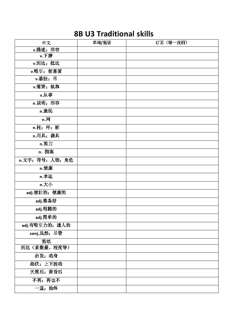 牛津深圳·广州版英语八(下)期末复习各单元词汇默写练习第3页