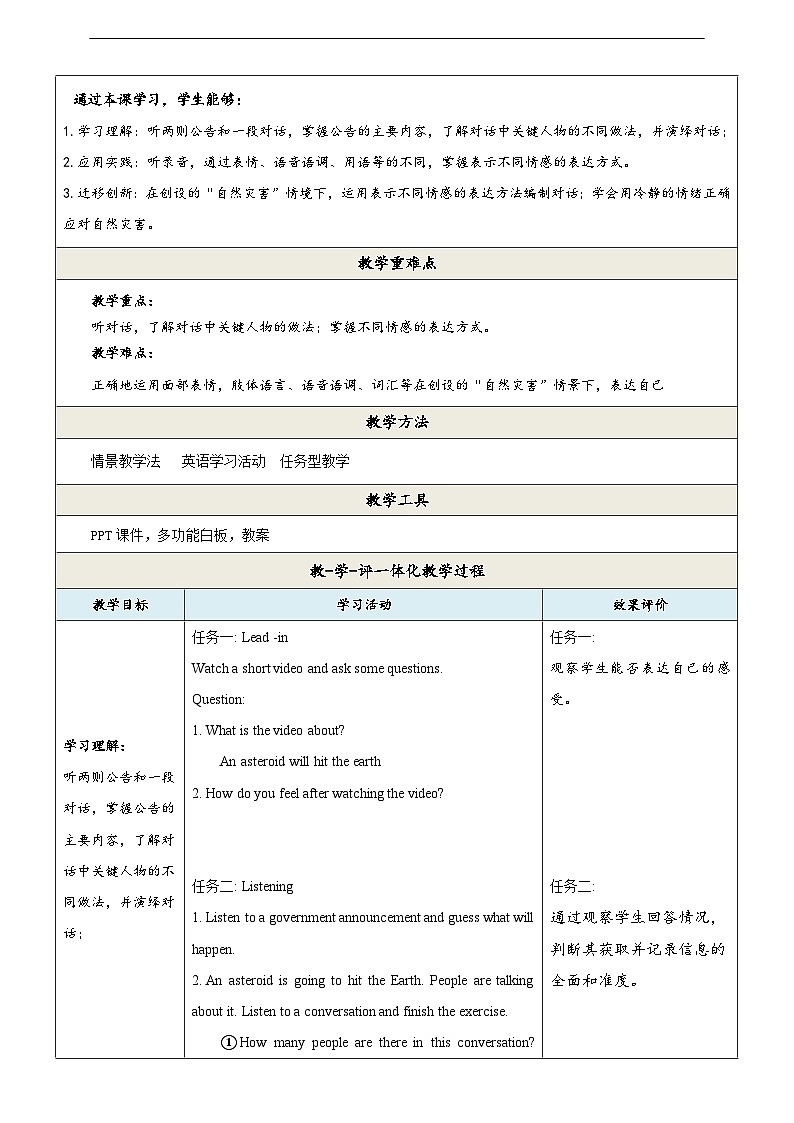 沪教牛津版(六三制)英语九下 Unit 4 《Natural disasters》第2课时Listening & speaking 教案第2页