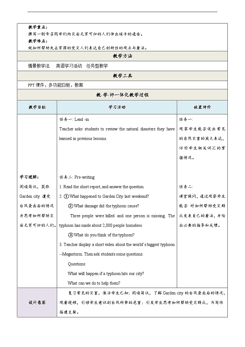 沪教牛津版(六三制)英语九下 Unit 4 《Natural disasters》第4课时Writing & project 教案第2页