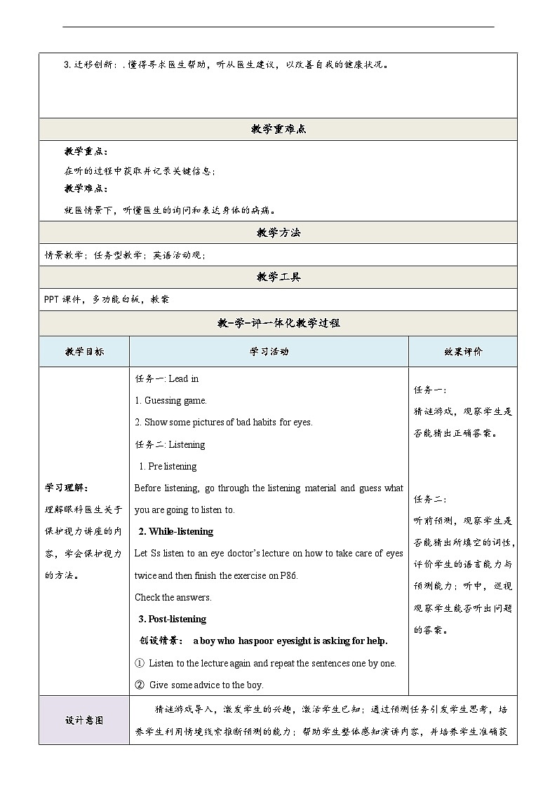 沪教牛津版(六三制)英语九下 Unit 6 《Caring for your health》第2课时Listening & speaking 教案第2页
