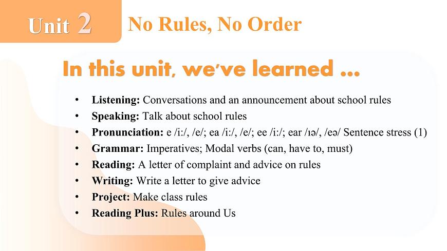 2024年人教版英語七年級(下) - Unit 2 No Rules, No Order 單元復(fù)習(xí)課件第2頁