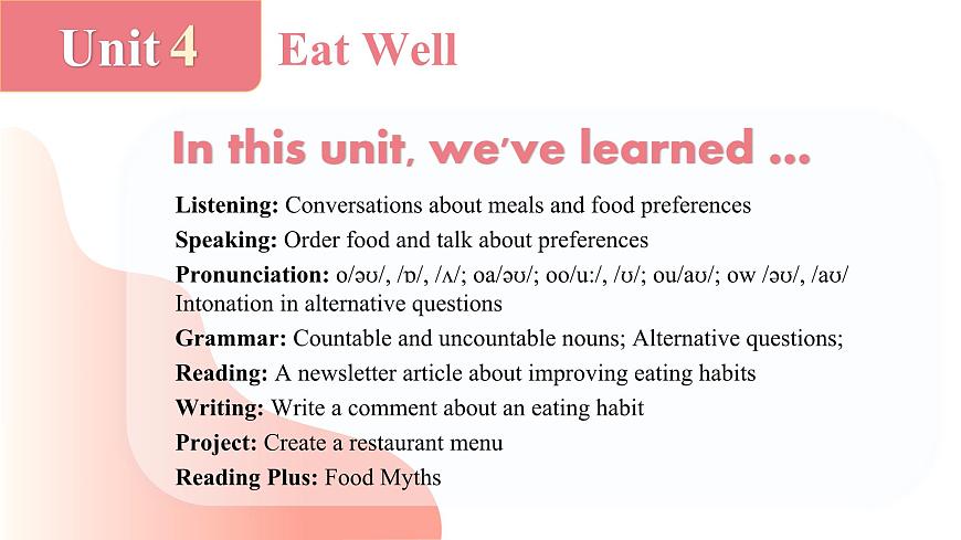 2024年人教版英語七年級(下) - Unit 4 Eat Well 單元復習課件第2頁