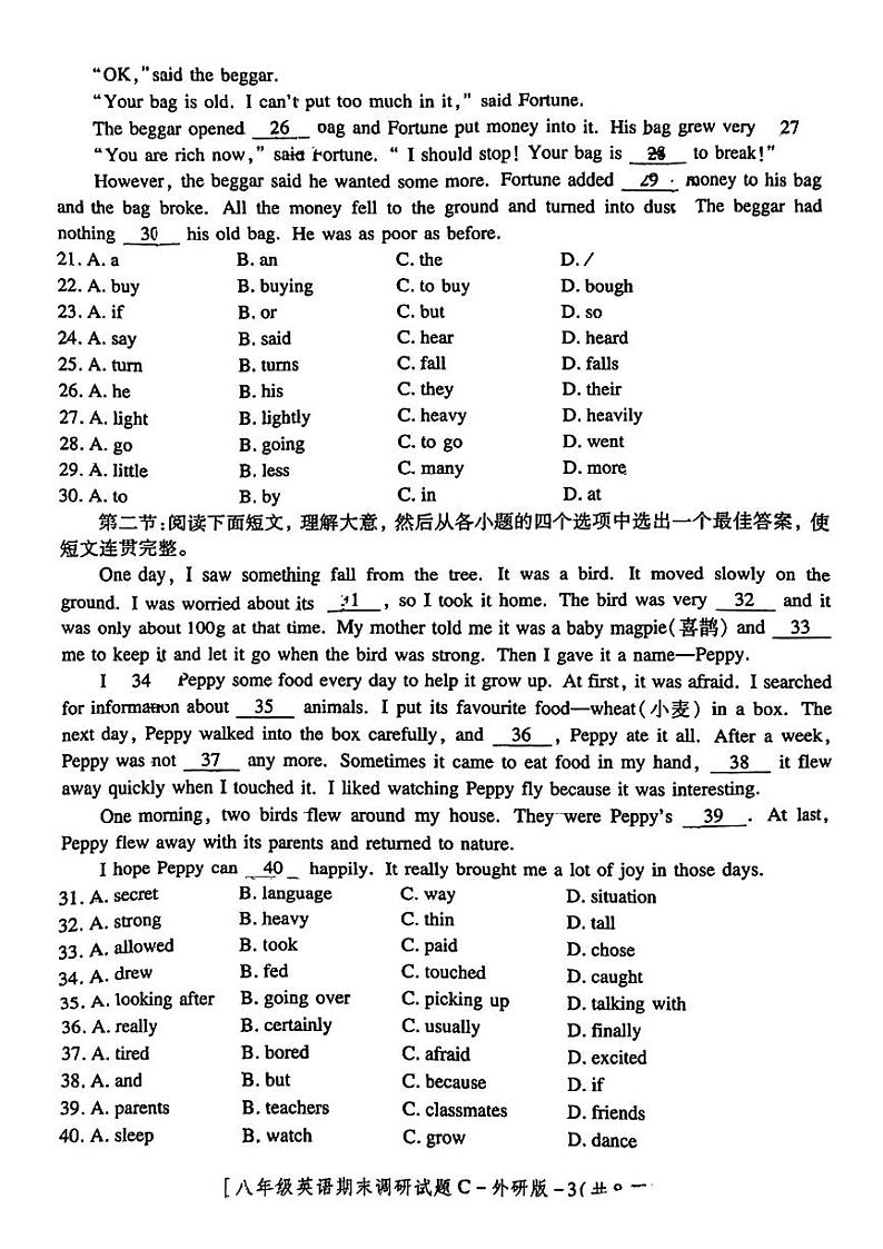 陕西省渭南初级中学2024-2025学年八年级上学期期末调研英语试题第3页