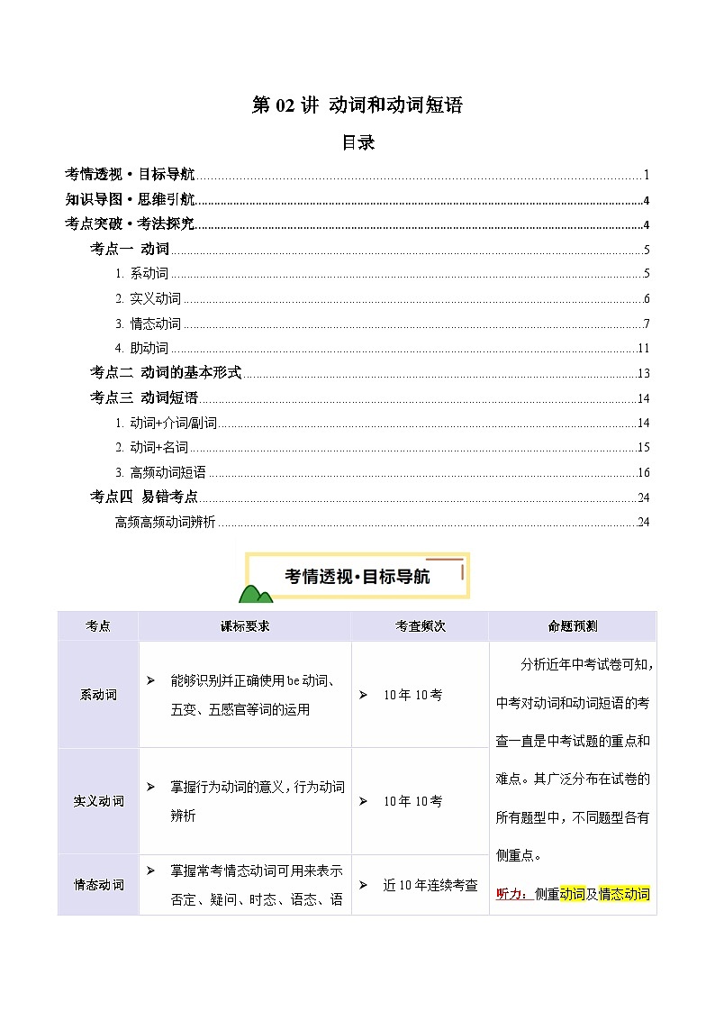 2025年中考英语一轮复习 第02讲 动词和动词短语(讲义)(原卷版)第1页