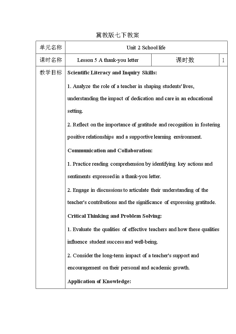 Unit2 Lesson 5 A thank-you letter 教案第1页