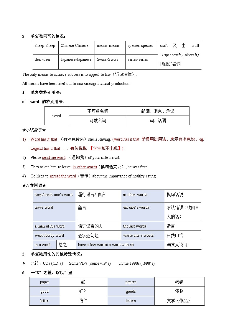 中考英語(yǔ)一輪復(fù)習(xí)知識(shí)梳理鞏固練習(xí)專題06 名詞與冠詞（解析版）第3頁(yè)