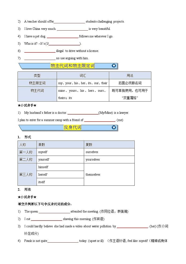 中考英语一轮复习知识梳理巩固练习专题07 代词和限定词(原卷版)第2页