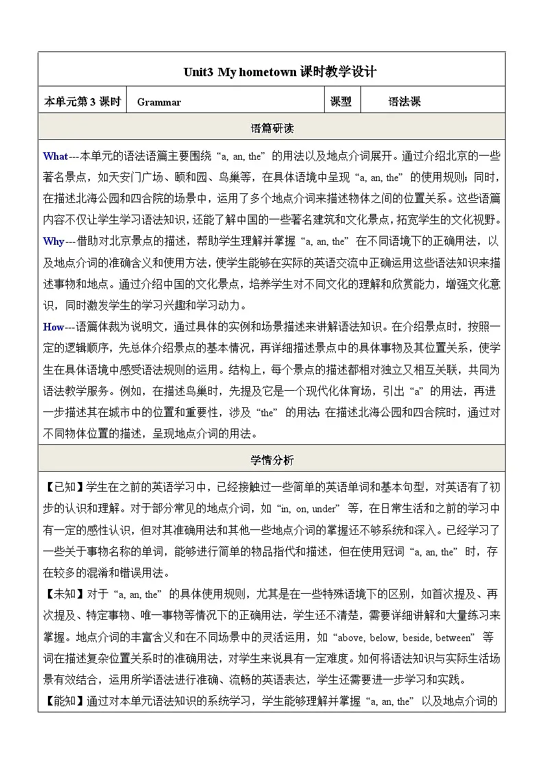 Unit3 My hometown 第3课时Grammar教学设计-新译林七下第1页